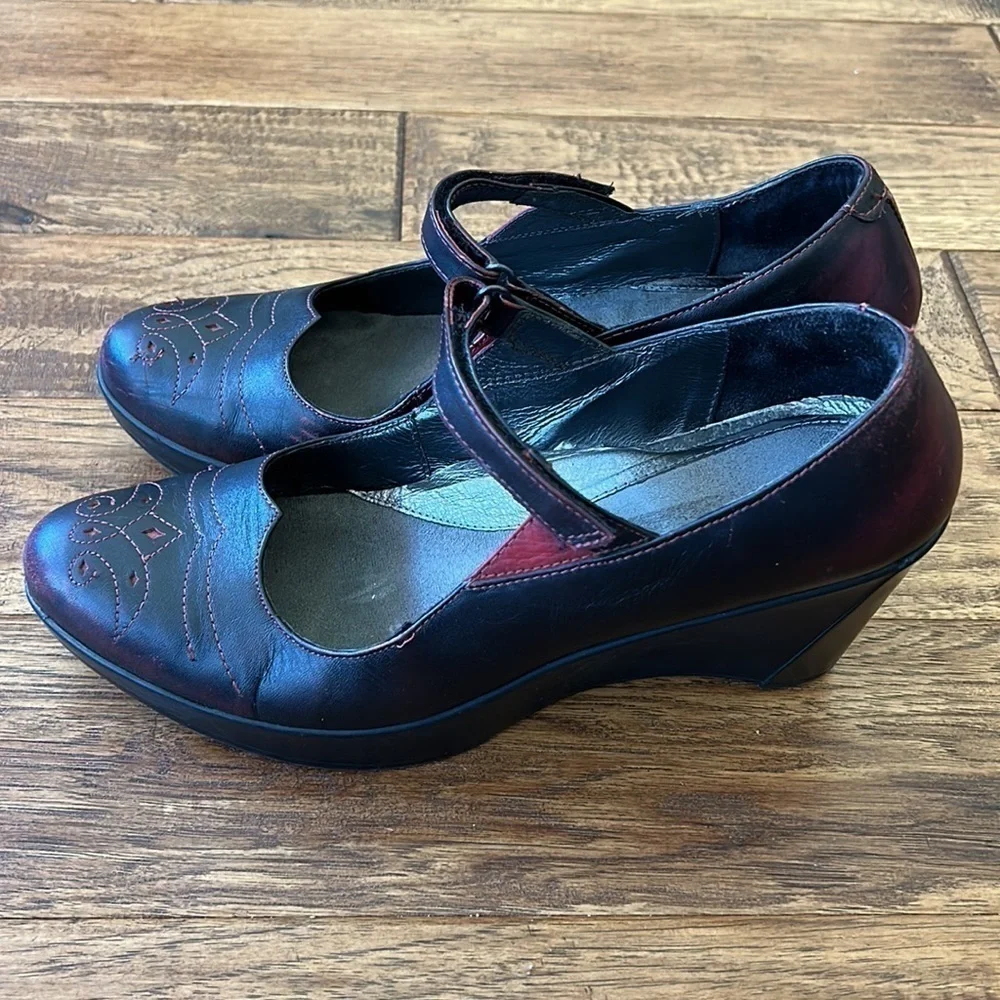 NAOT Alma Platform Mary Jane Wedge Heel in Volcanic Red Leather Size 40